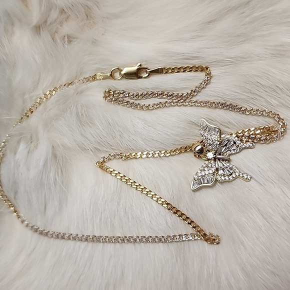 Brand New Cuban Combo Diamond Cut Butterfly Necklace - Picture 2 of 5